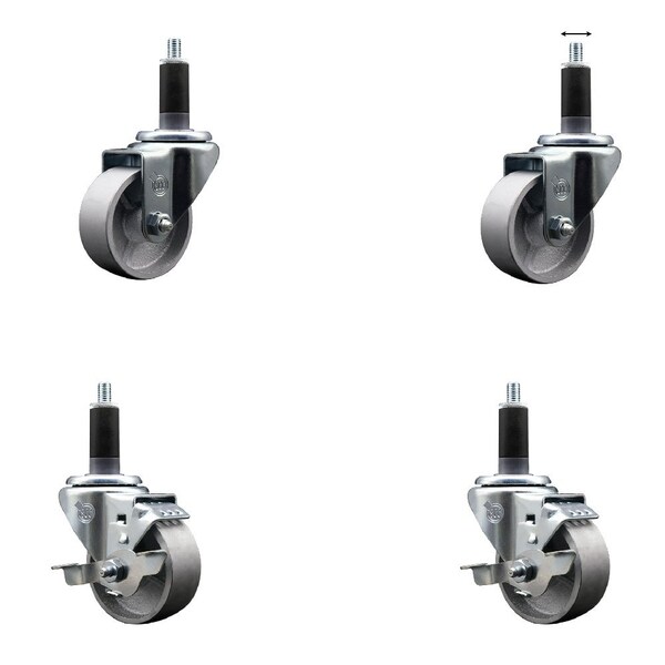 3'' Semi Steel Wheel Swivel 1-1/8'' Expanding Stem Caster Set 2 Brakes, 4PK
